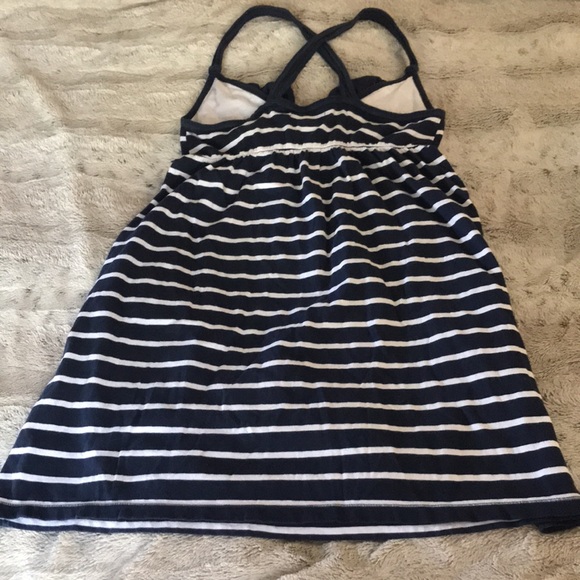Hollister nautical stripe dress M navy white v-neck ruffle cross back sundress - Picture 6 of 6